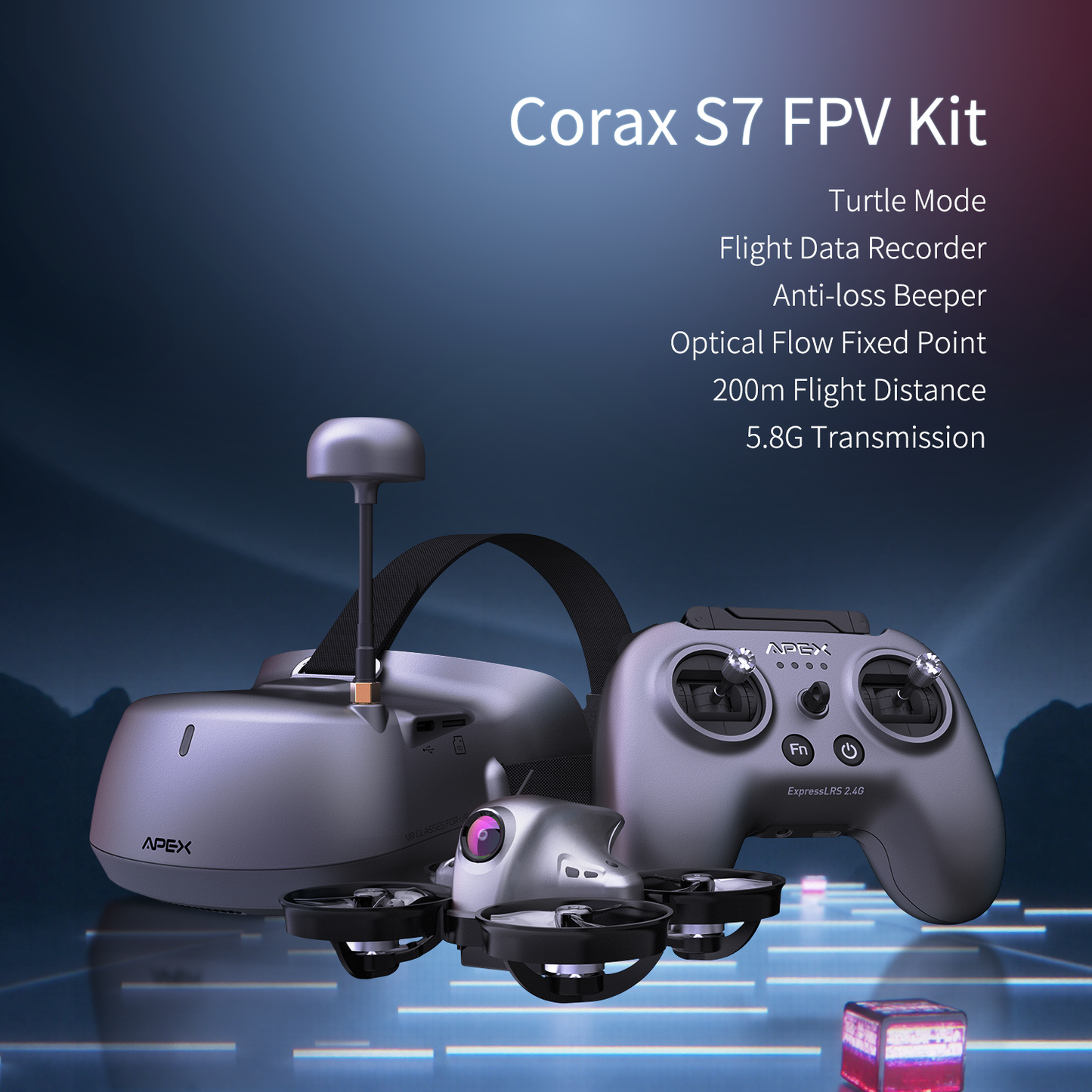 APEXFPV Corax S7 FPV Drone Kit,Brushless Motor,Anti-Turtle Mode,Anti-loss Beeper,Optical Flow Fixed Point,Suitable for Beginners to Practice FPV Drone,Drop-resistant
